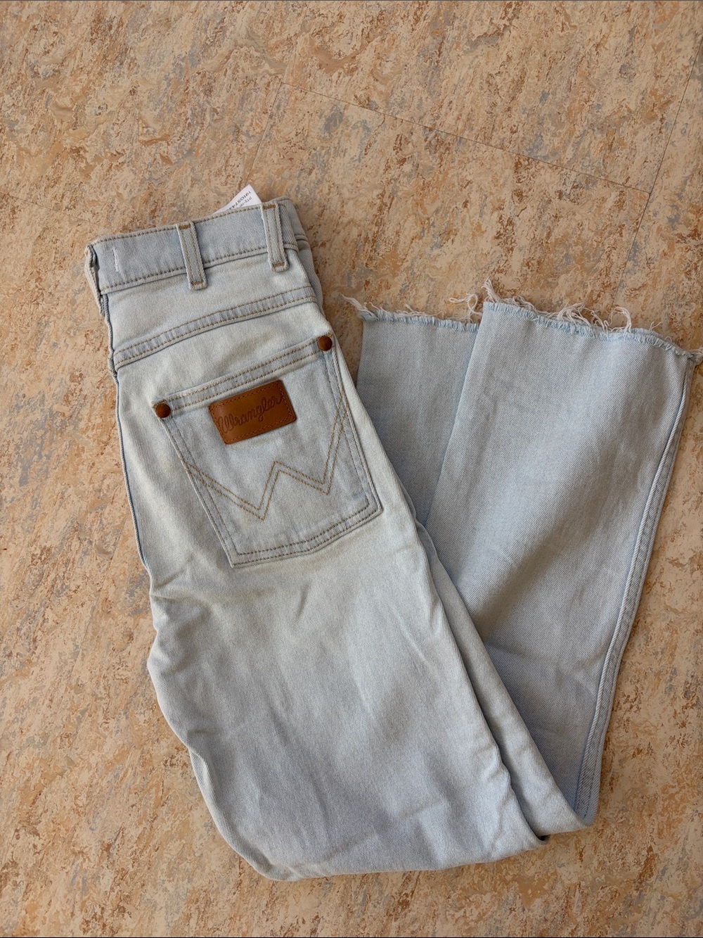 Wrangler Light Wash Straight Leg Jeans with Raw Hem